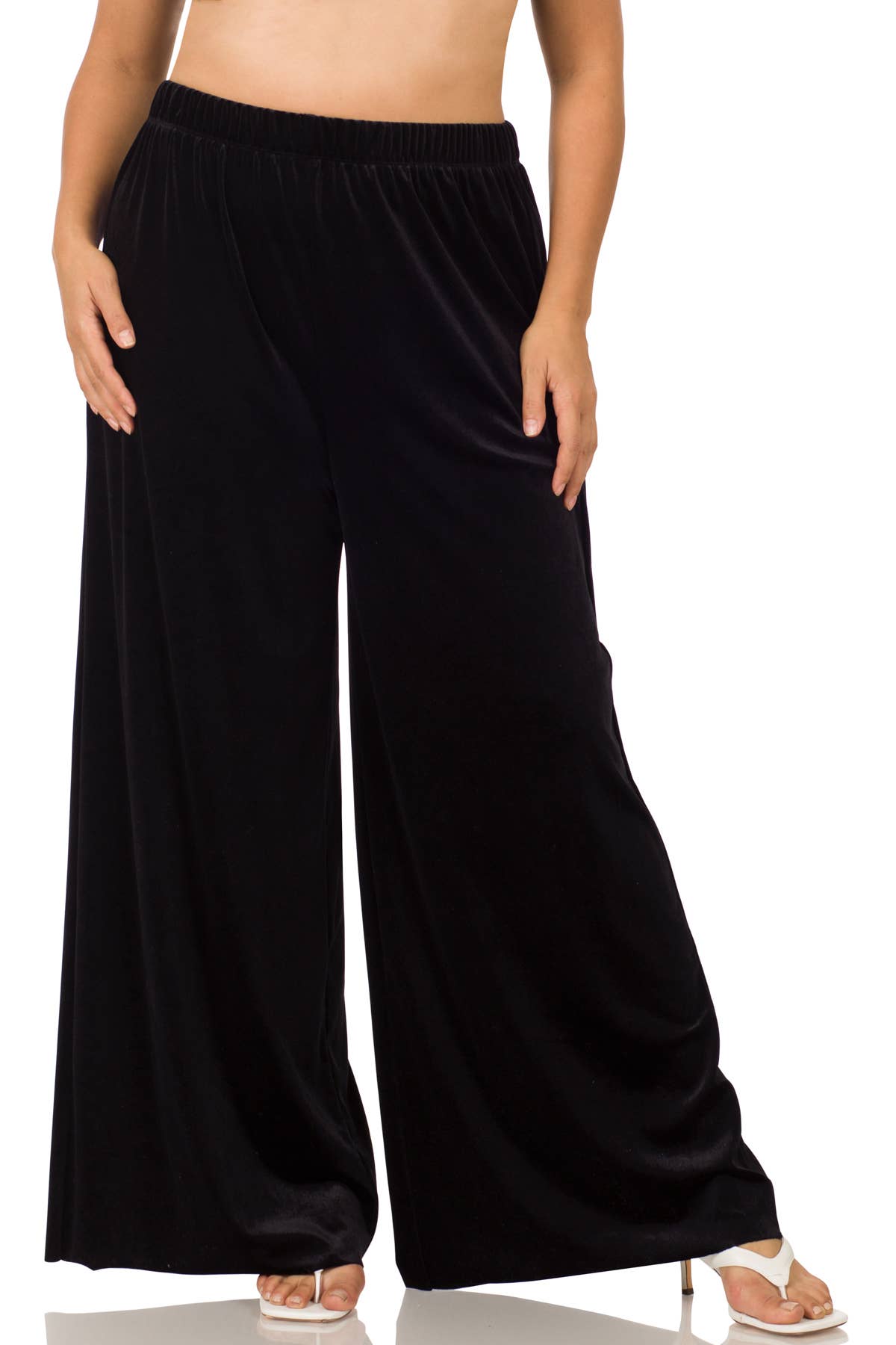 Zenena Curvy Velvet Raw Hem Wide Leg Pants