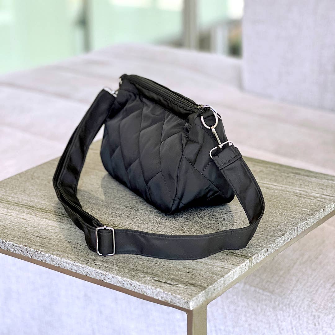 Black Quilted Nylon Crossbody Bag