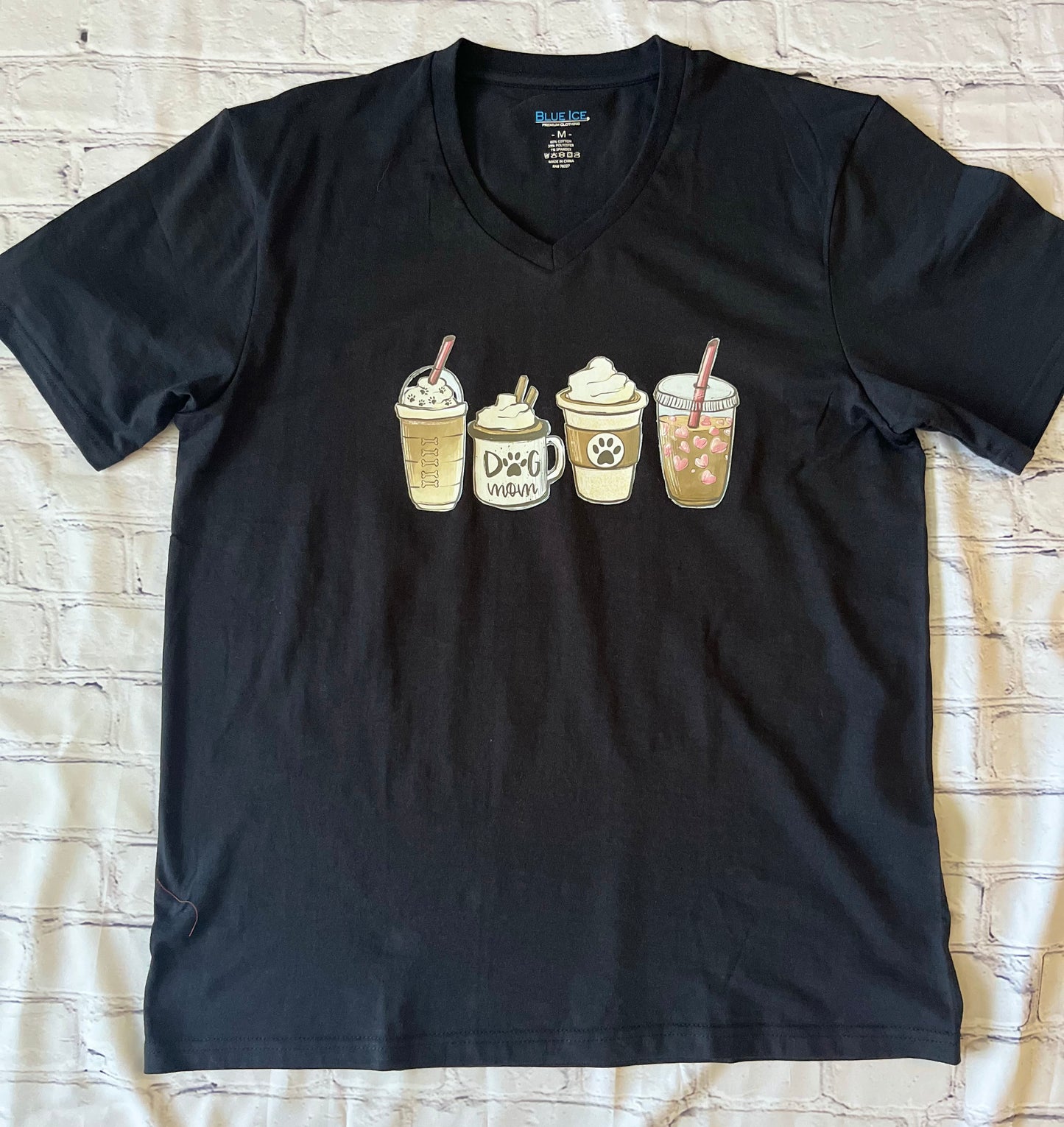 Dog Mom Coffee Lover Short Sleeve V-Neck Tee (S-3XL)