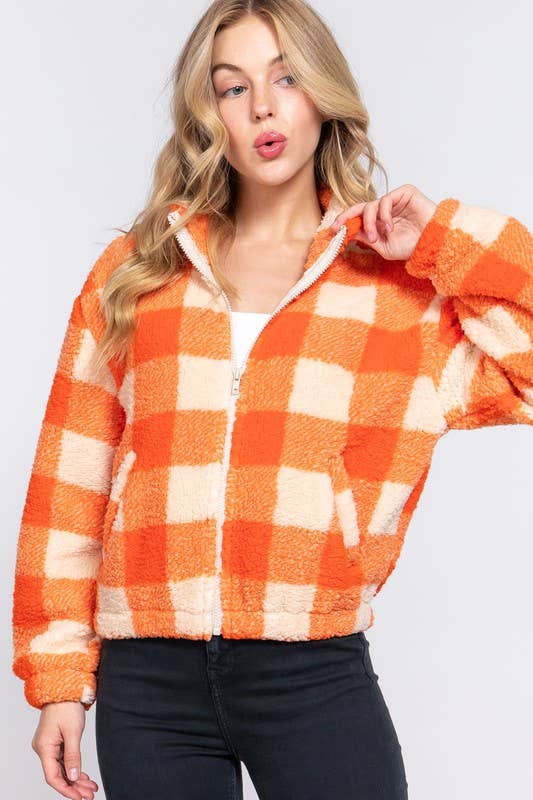 Argyle Print Faux Fur Jacket