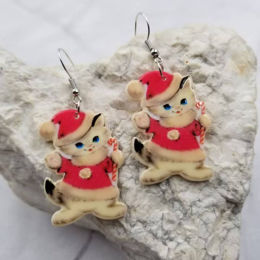 Christmas Cat Acrylic Earrings