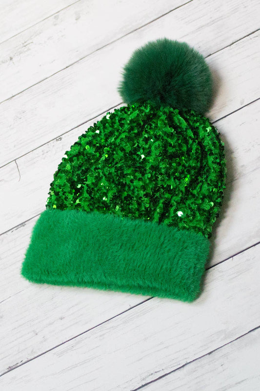 Sequin Fur Pom Fashion Beanie