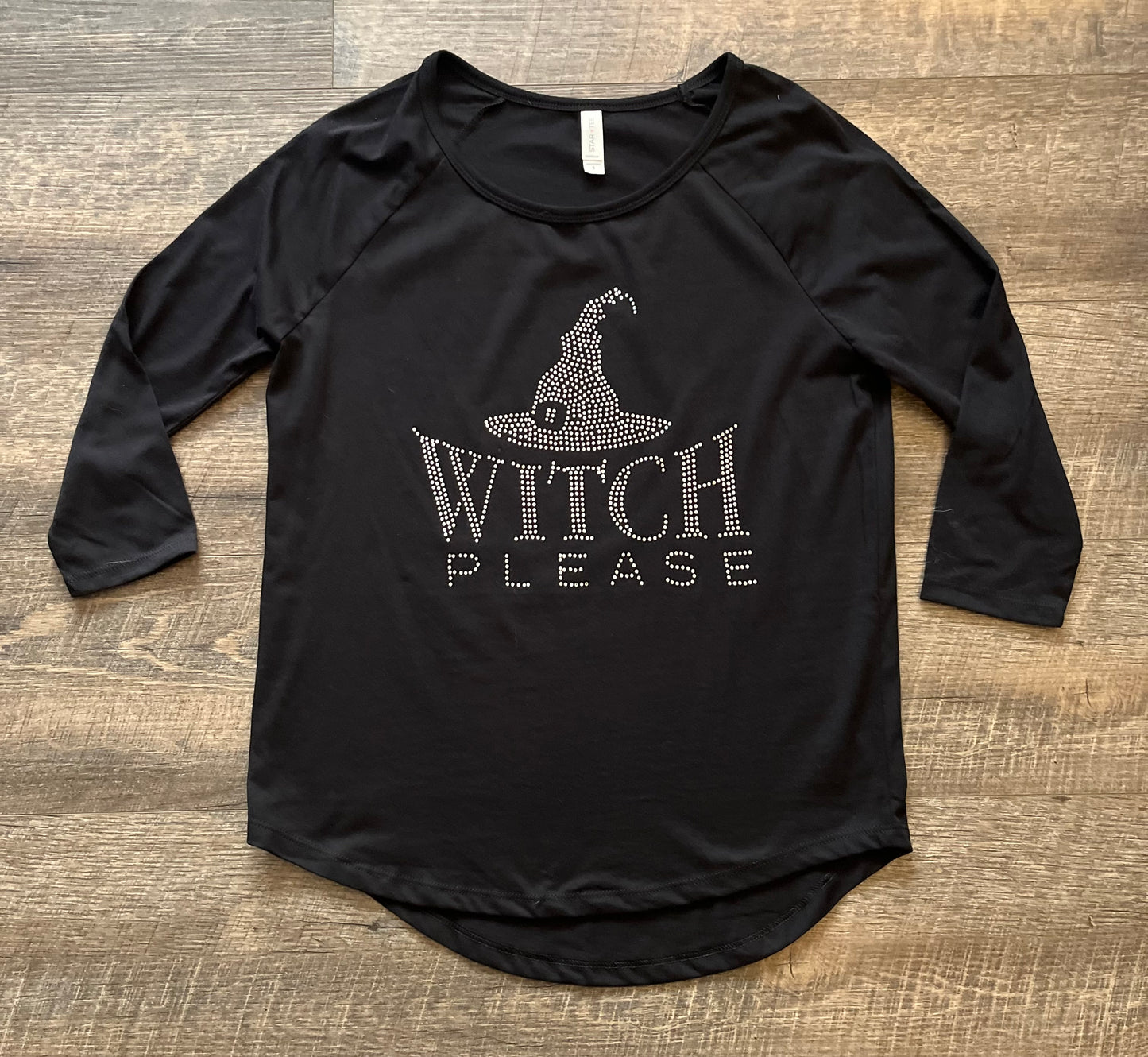 Witch Please Rhinestone 3/4 Quarter Sleeve Tee