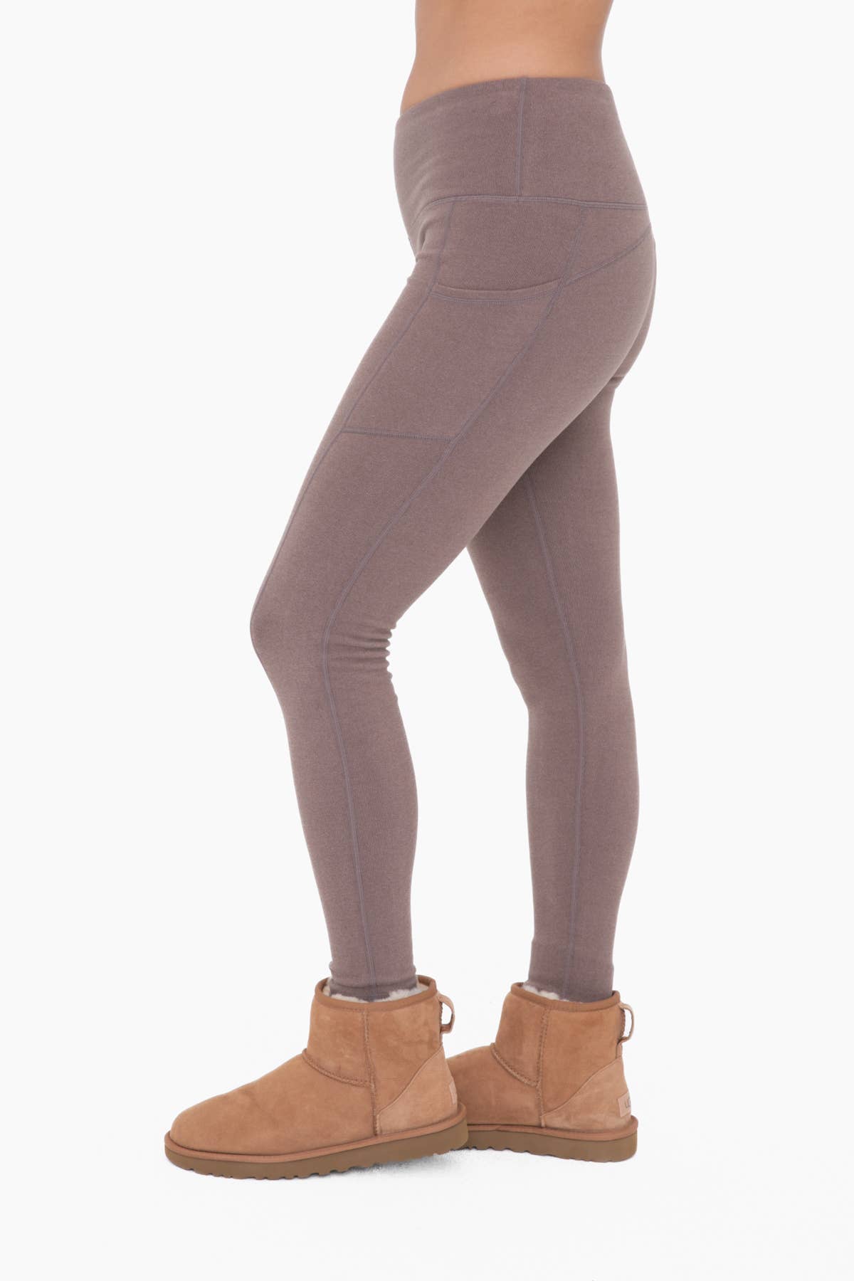 Mono B Micro-Ribbed Swoop Back High-Waisted Pocket Leggings