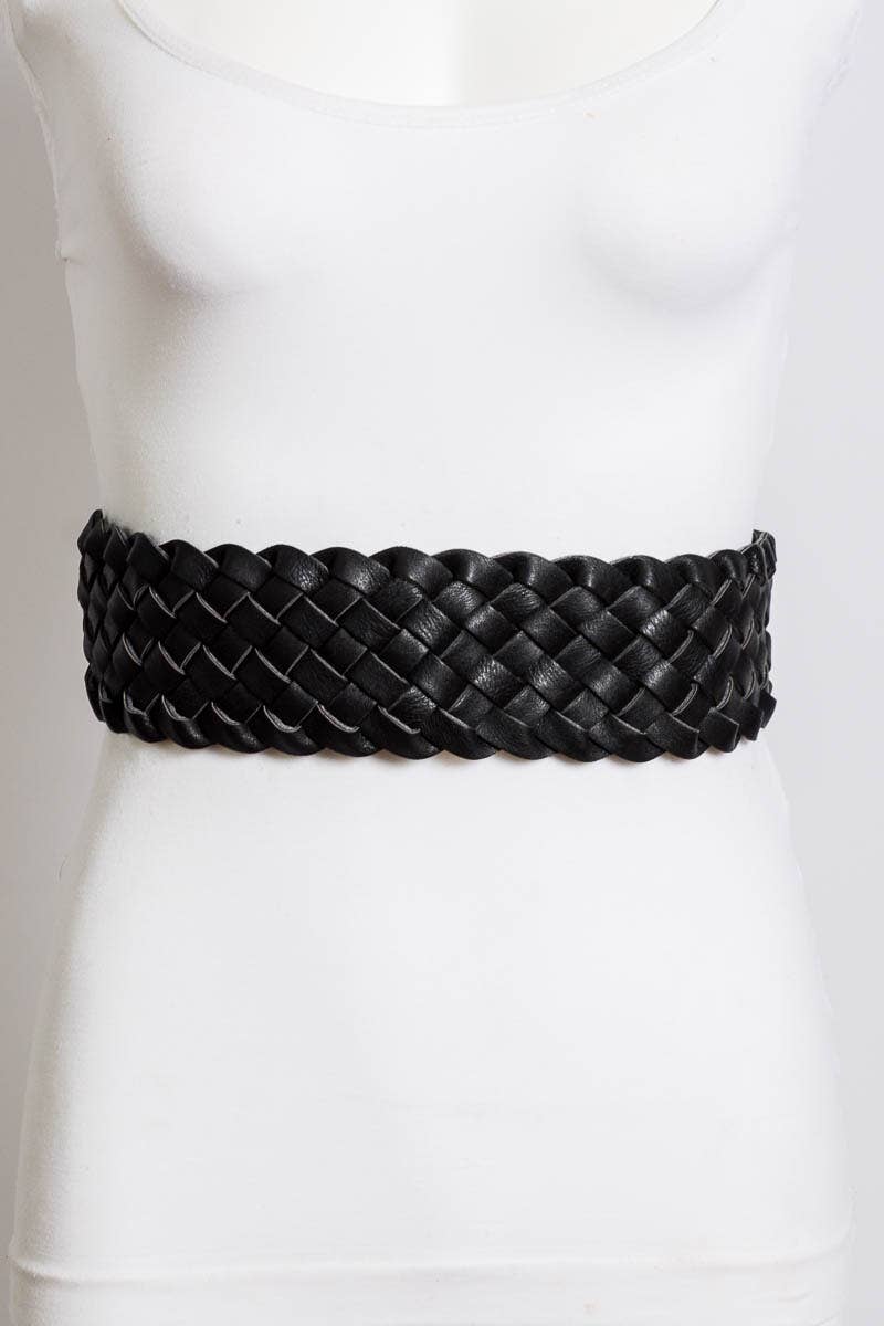 Wide Braided Black Elastic Belt