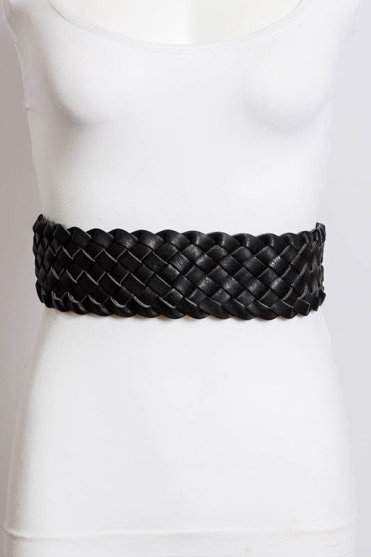 Wide Braided Black Elastic Belt