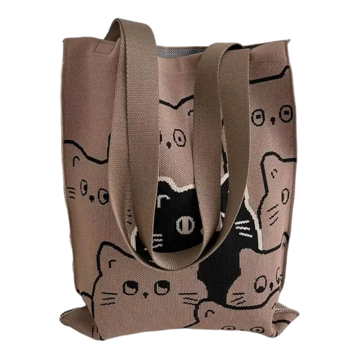 Cute Cat Pattern Knitted Tote Bag (3 Colors)