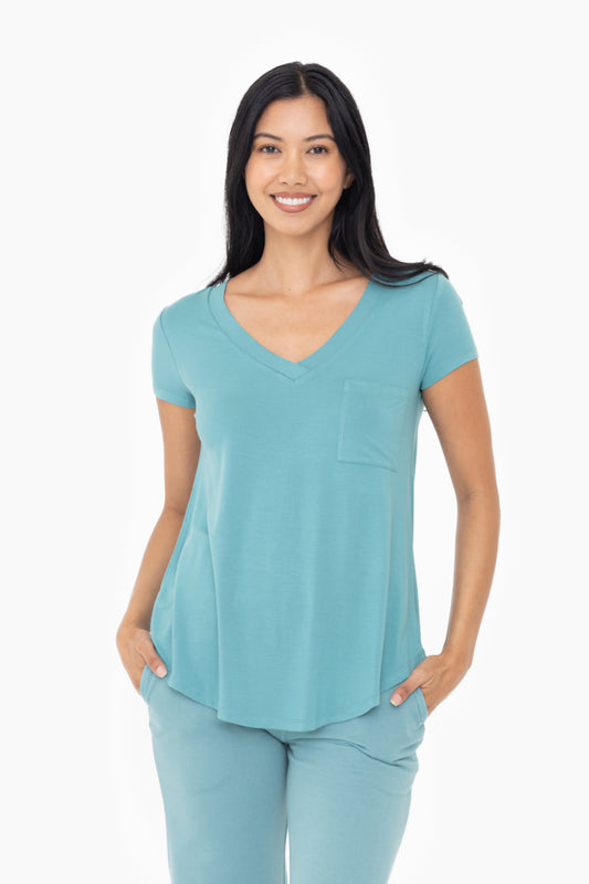 Mono B Longline Deep V-Neck Pocket Shirt