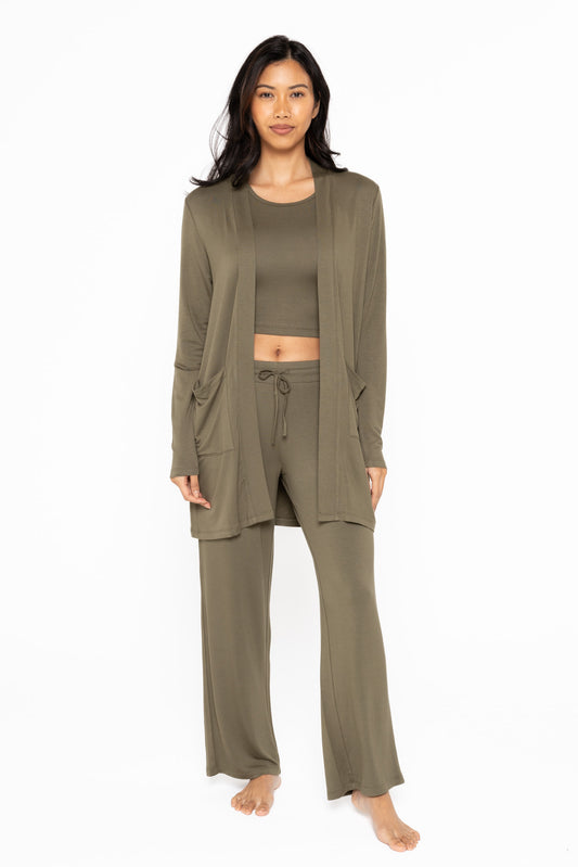 Mono B Pants Lounge Open-Front Terry Cardigan and Mid-Rise Pants Separates