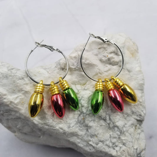 Red and Green Bulb Christmas Earrings