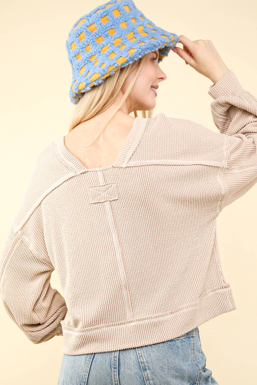 Two Tone Ribbed Oversized Soft Comfy Knit Top