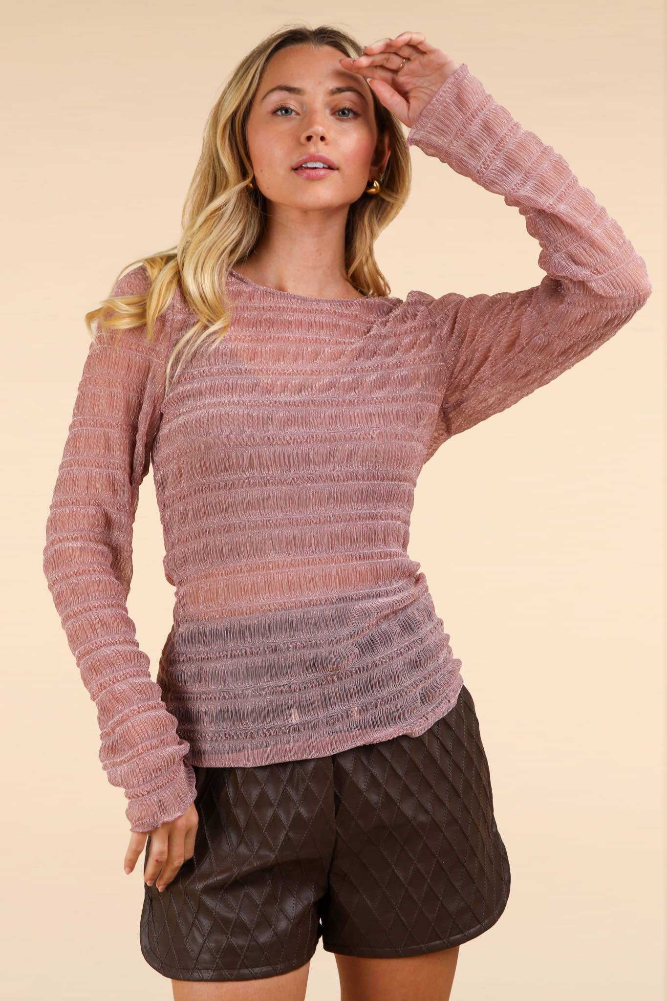 High Neck Fitted See-Thru Lurex Top