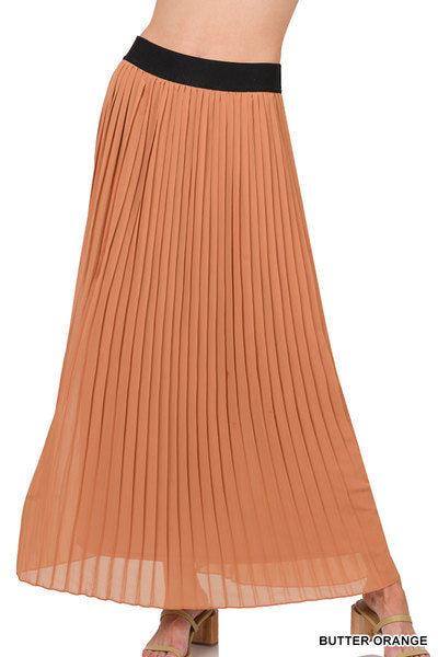 Zenana Woven Chiffon High Waist Pleated Long Skirt