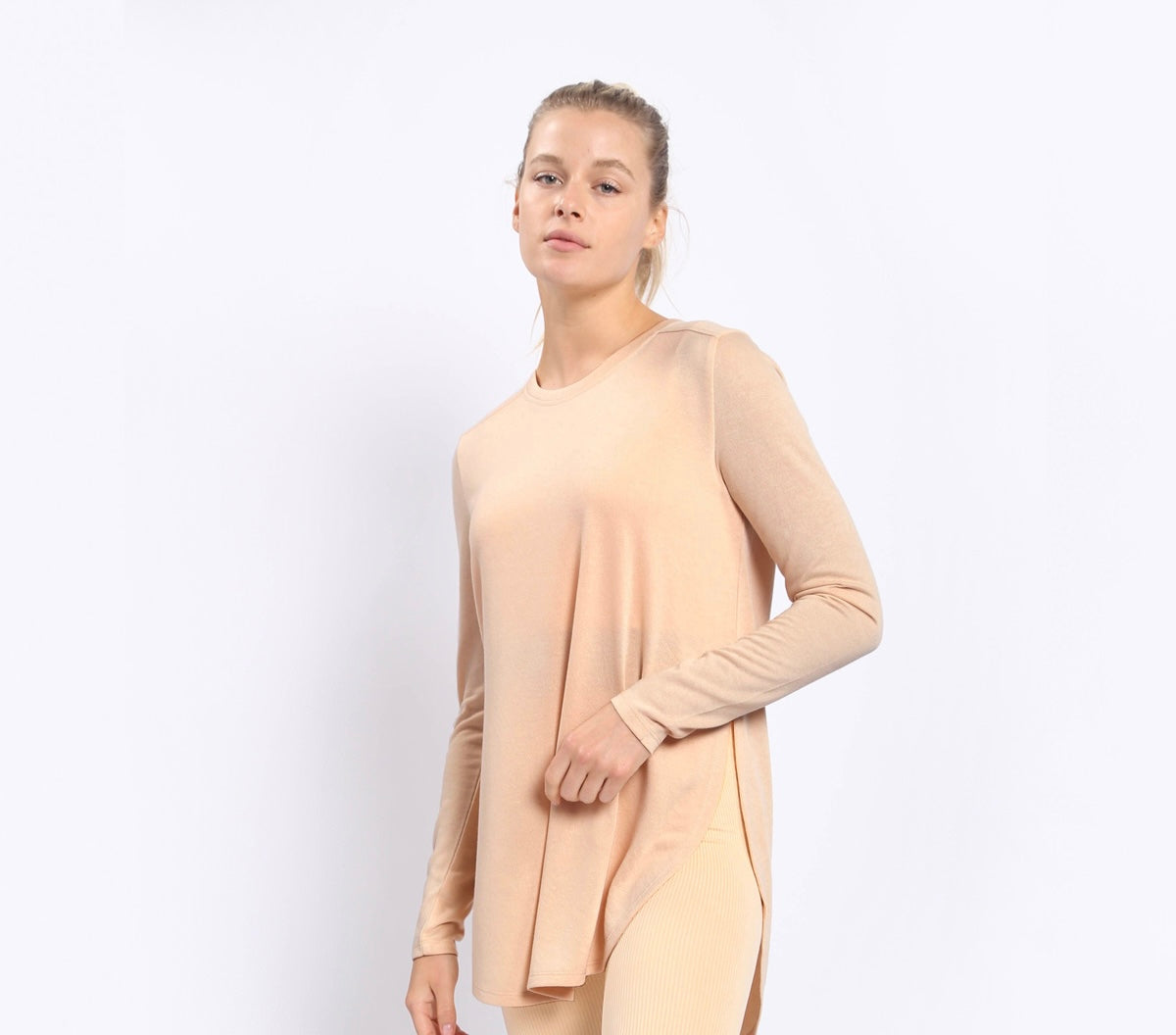 Mono B Long Sleeve Flow Top with Side Slits