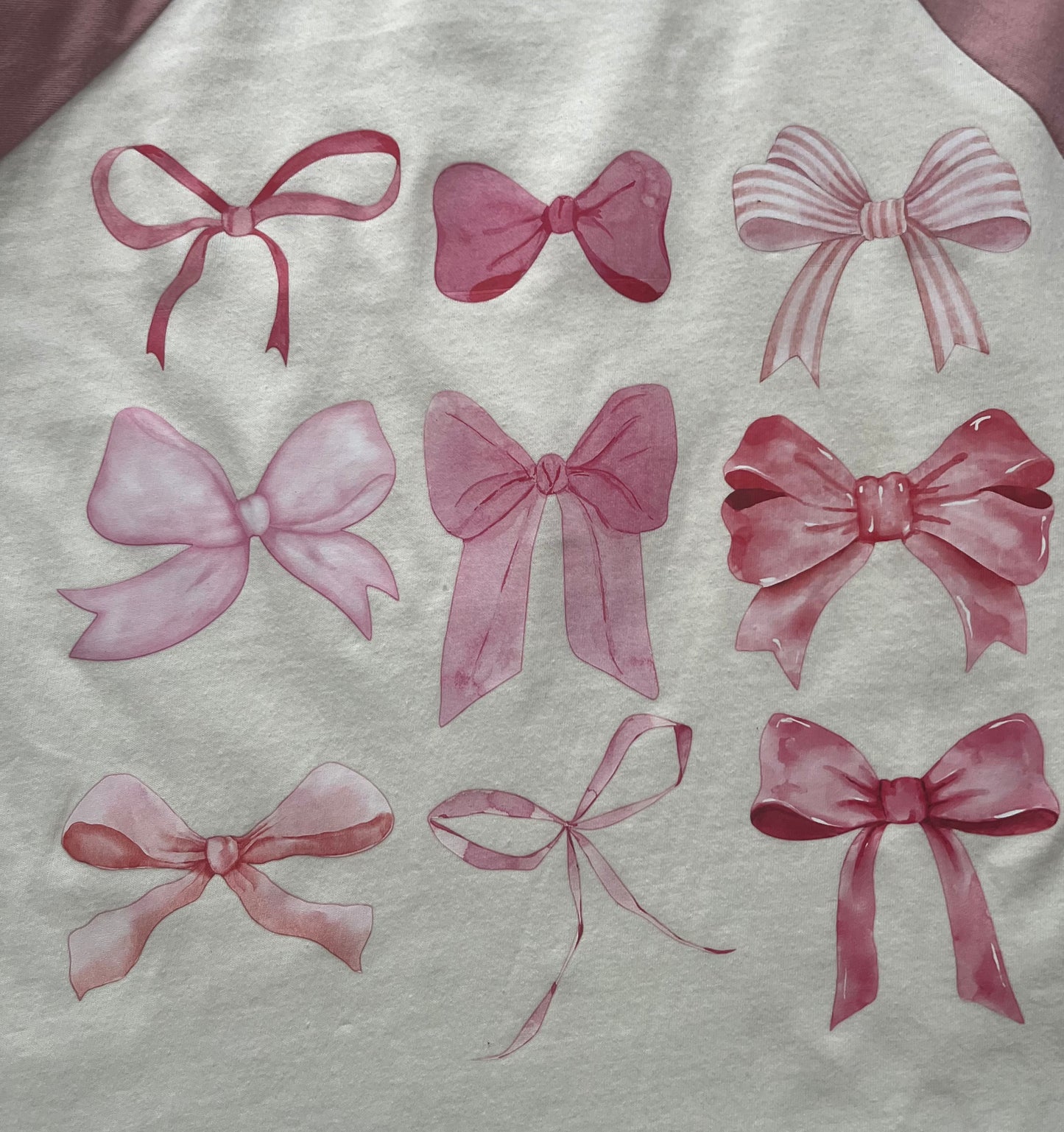 Pink Bows Three Quarter Raglan Tee