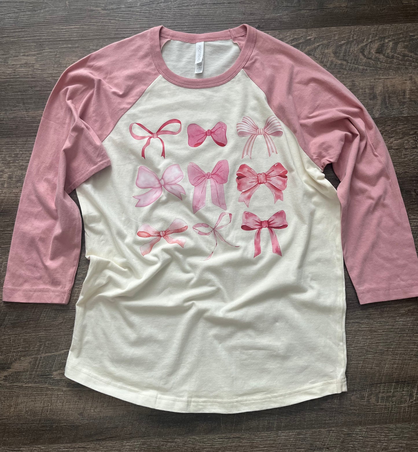 Pink Bows Three Quarter Raglan Tee