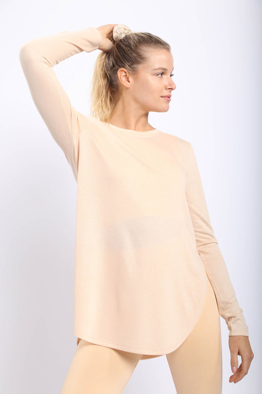 Mono B Long Sleeve Flow Top with Side Slits