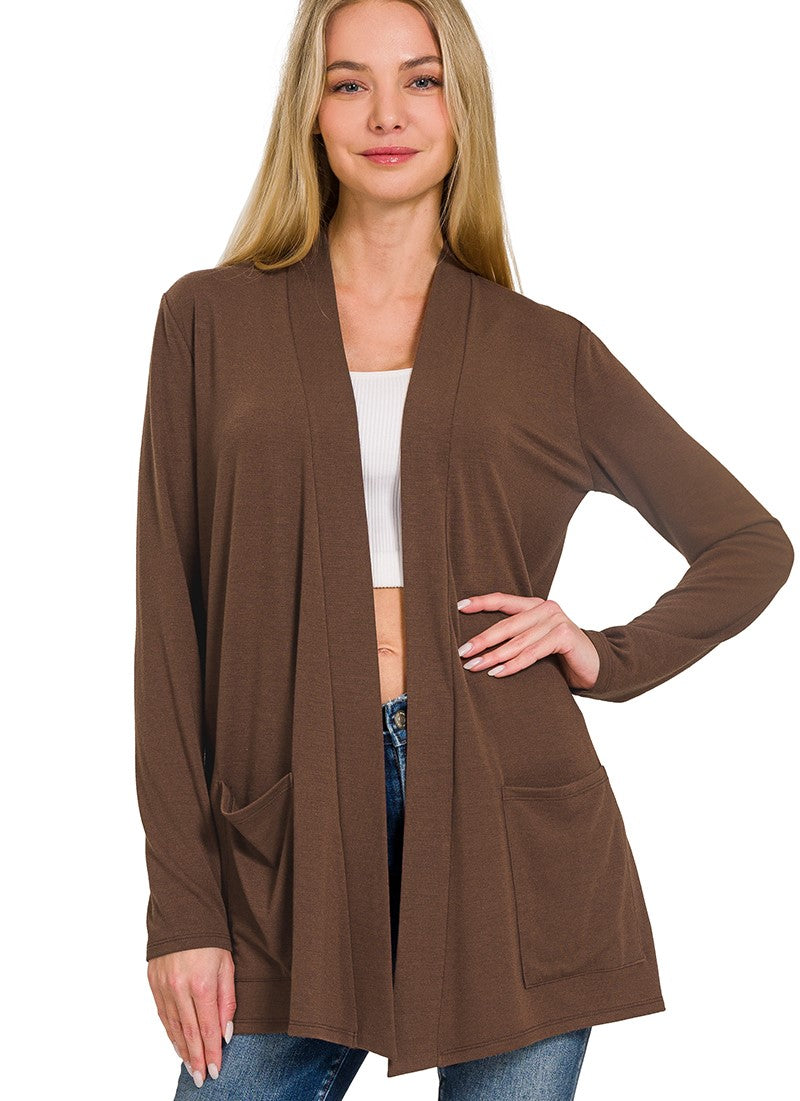 Zenana Slouchy Lightweight Pocket Open Cardigan