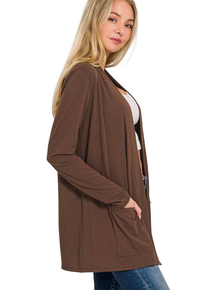 Zenana Slouchy Lightweight Pocket Open Cardigan