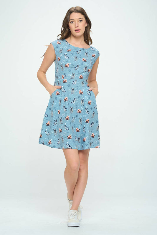 Pugs and Paws Print Dress