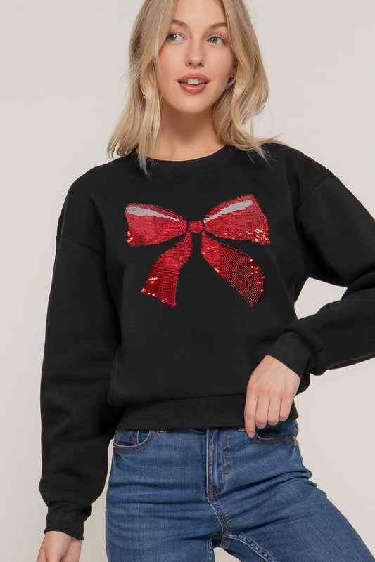 Sequin Bow Fleece Sweatshirt (S-2XL)