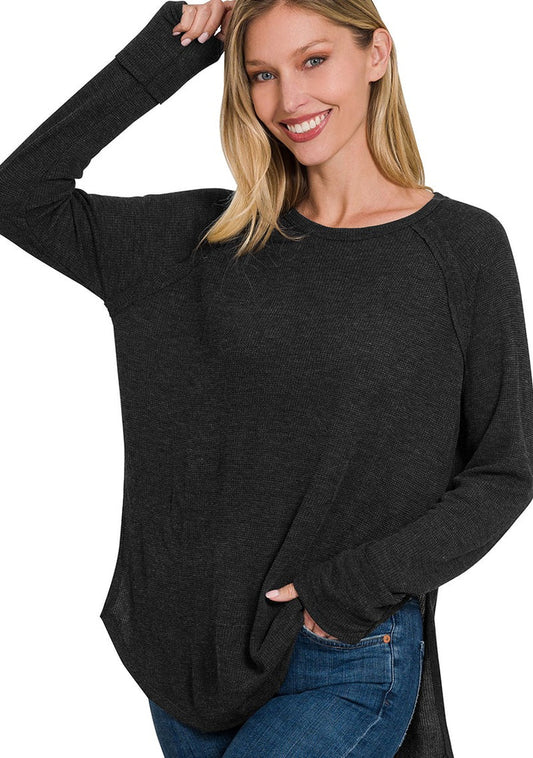 Zenana Curvy Waffle Long Sleeve Top