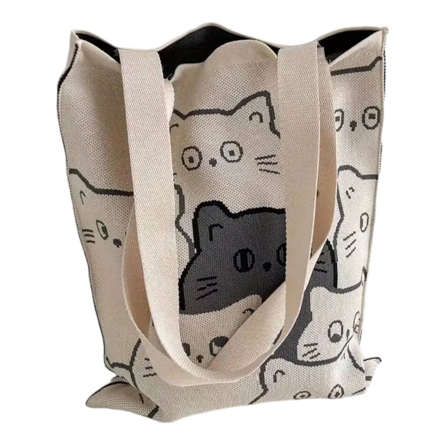 Cute Cat Pattern Knitted Tote Bag (3 Colors)