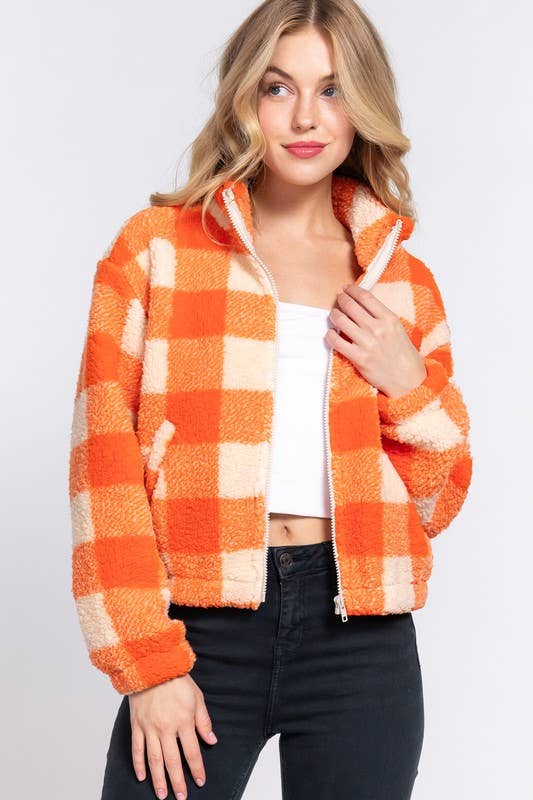 Argyle Print Faux Fur Jacket