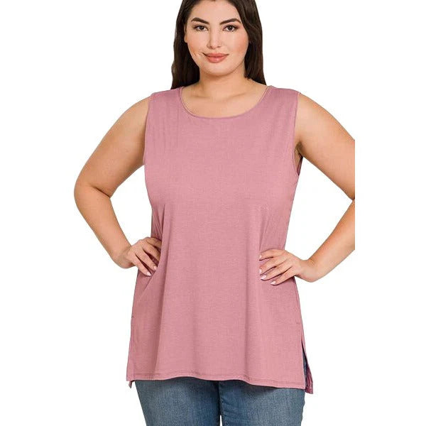 Zenana Sleeveless Side Split Tank Top (S-XL)