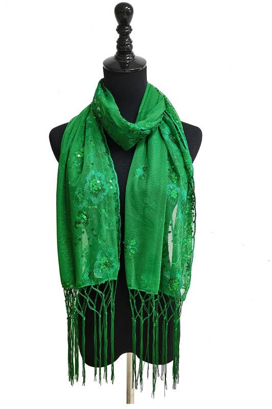 Sequin Flower Fringed Scarf