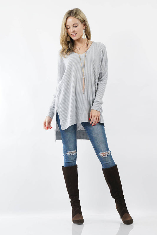 Zenana Brushed Thermal Waffle V-Neck Sweater